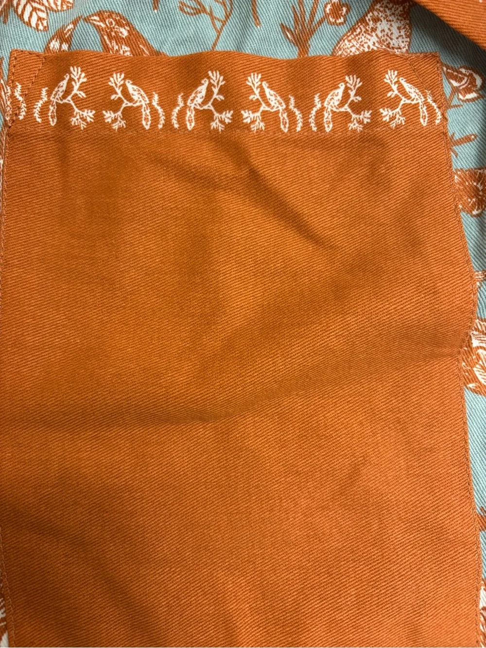 World Market Apron Light Blue and Orange Floral Bird Apron with Pockets - Picture 7 of 10